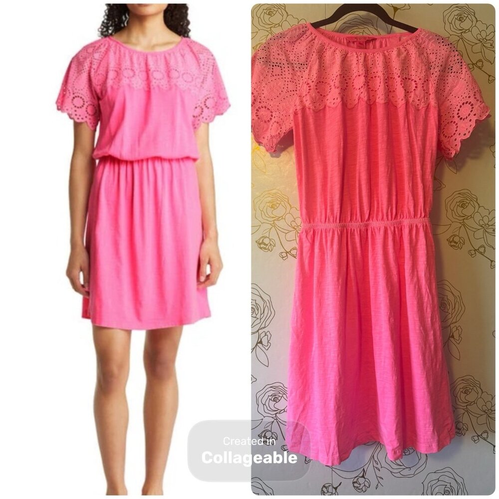Lilly Pulitzer Taylynn Knit Dress Size XS Pink Cotton Eyelet Beach NEW
